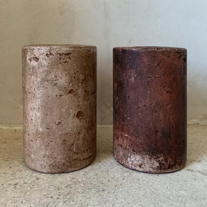 handcrafted sculptural vases in cocciopesto