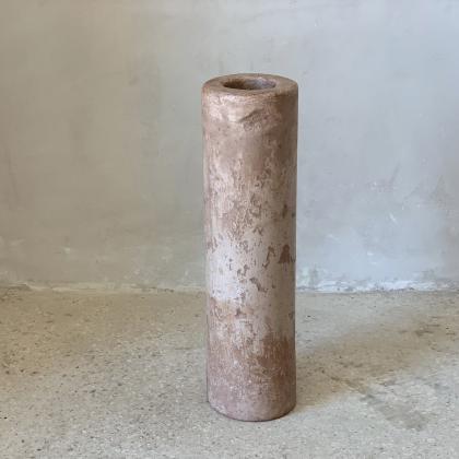 cylindrical sculptural vase in red cocciopesto 